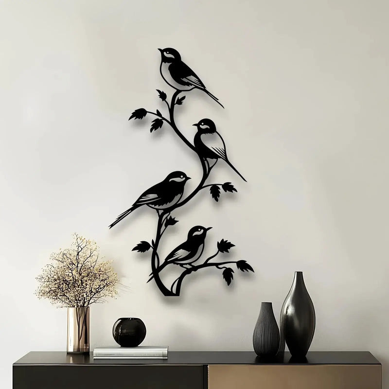 Metal Bird Silhouette Wall Sculpture - Handcrafted Laser-Cut Iron Art, 2D Flat Rustic Decor by House Of Avana