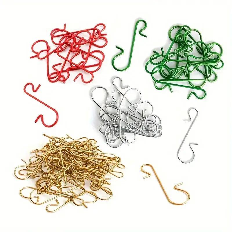 Metal Christmas Ornament Hooks - 60pcs Silvery Golden Red Green Hangers by House Of Avana