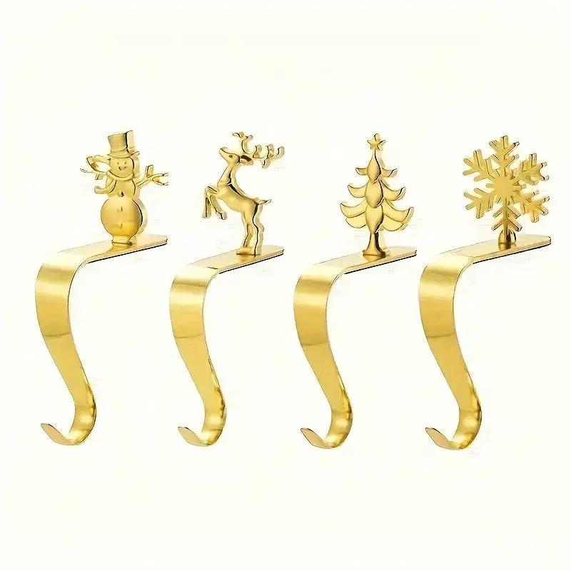 Metal Christmas Stocking Holder Set, 4pcs Golden with Non-Slip Hooks by House Of Avana