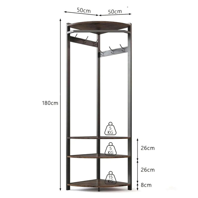 Metal Corner Coat Rack with 6 Double Hooks, Space Saving Storage by House Of Avana