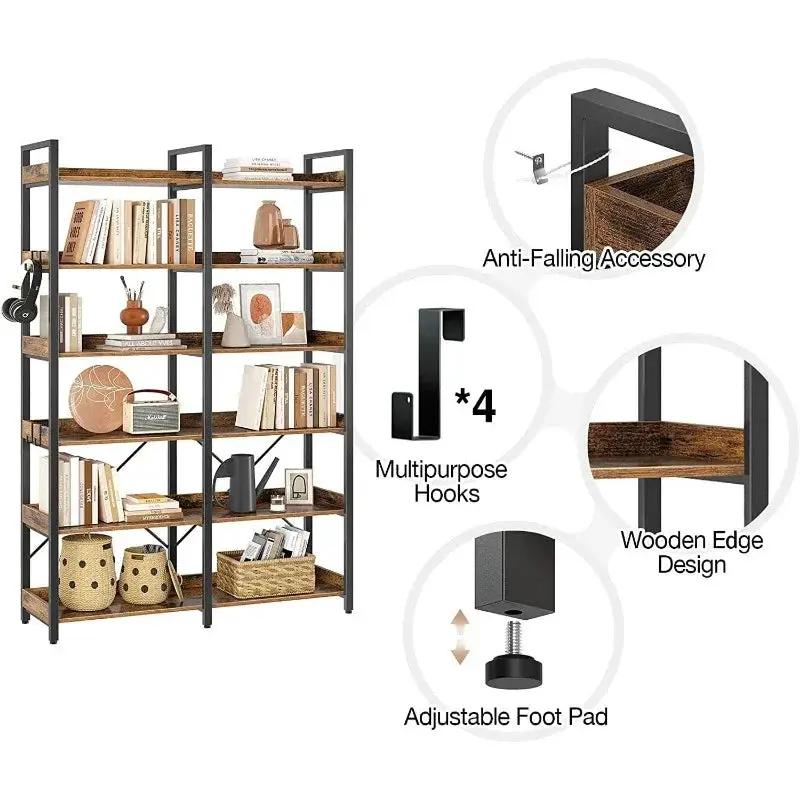 Metal Display Rack with 6 Open Shelves and Hooks by House Of Avana