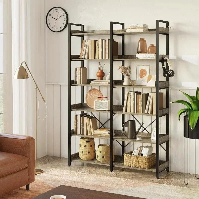 Metal Display Rack with 6 Open Shelves and Hooks by House Of Avana
