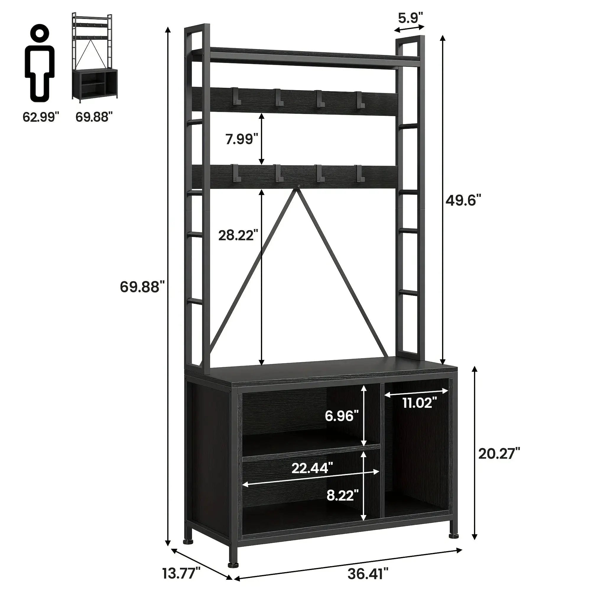 Metal Entryway Organizer with 17 Hooks and Storage Bench by House Of Avana