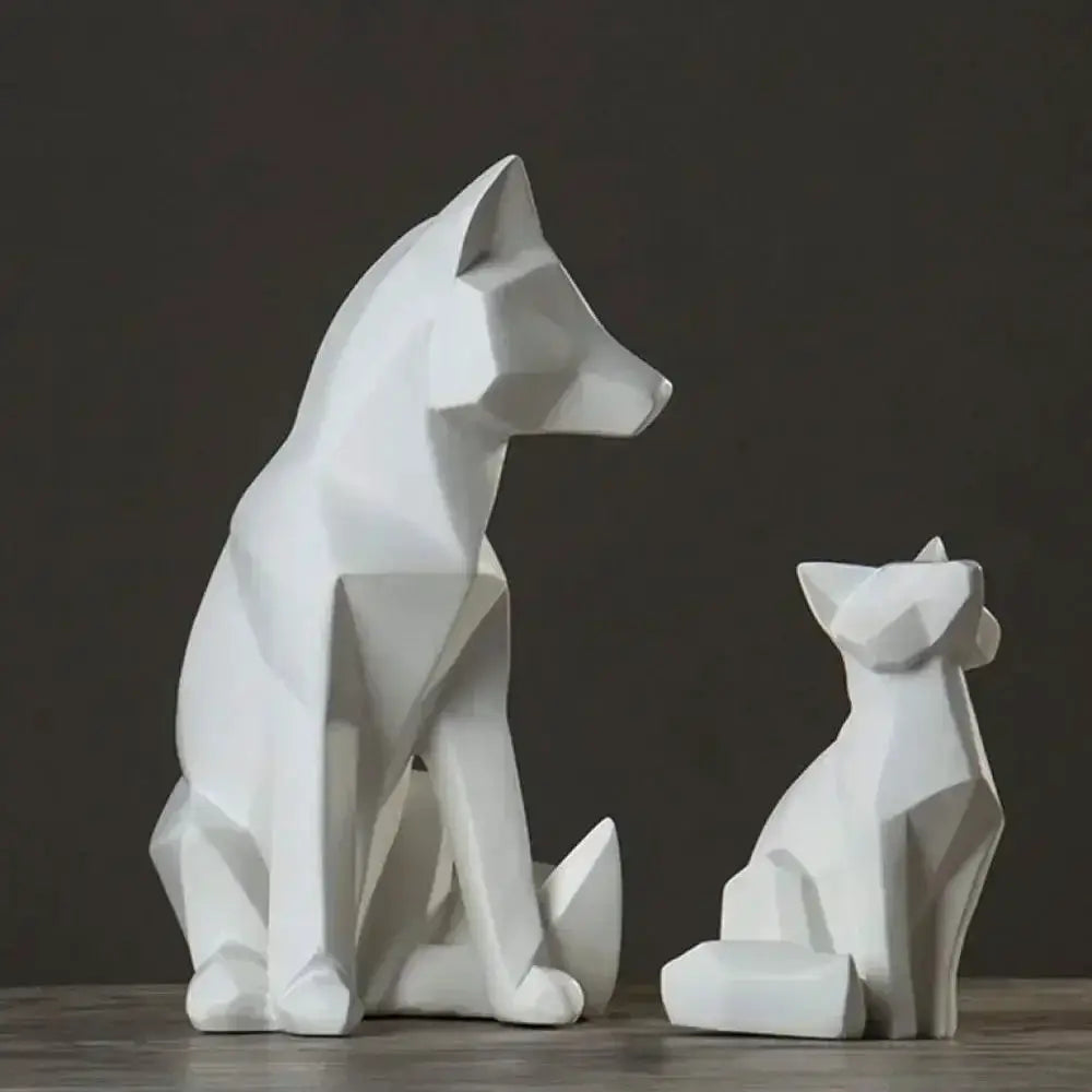 Geometric Fox Sculpture Set Modern Animal Figurines by House Of Avana