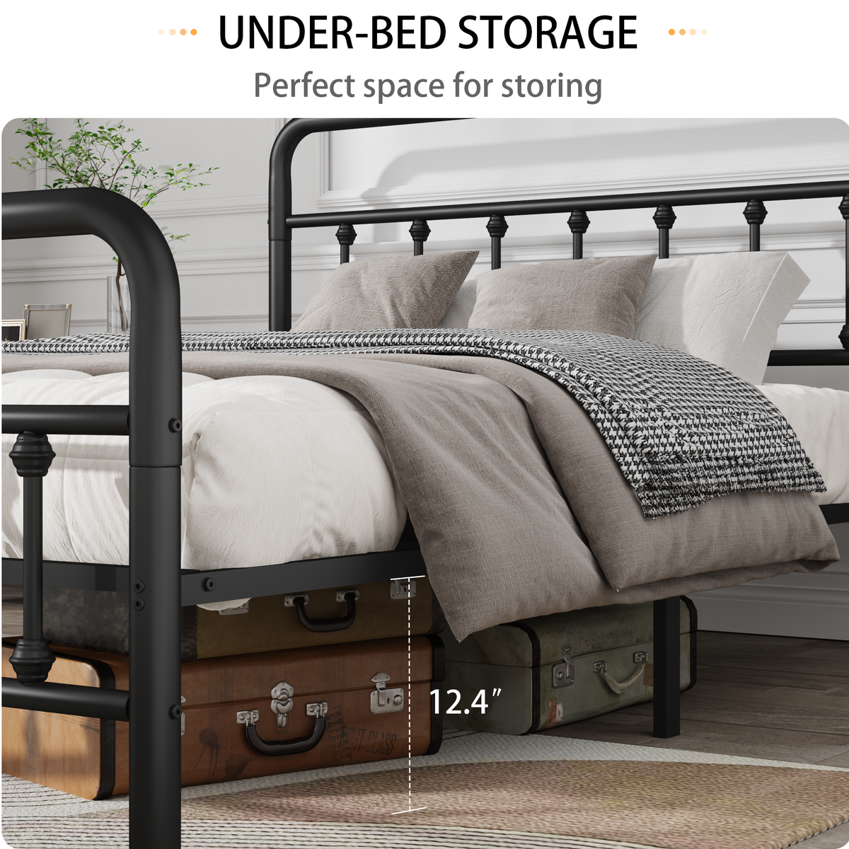 Metal Full Size Bed Frame with Headboard and Under Bed Storage - Black, photo 4 of 8
