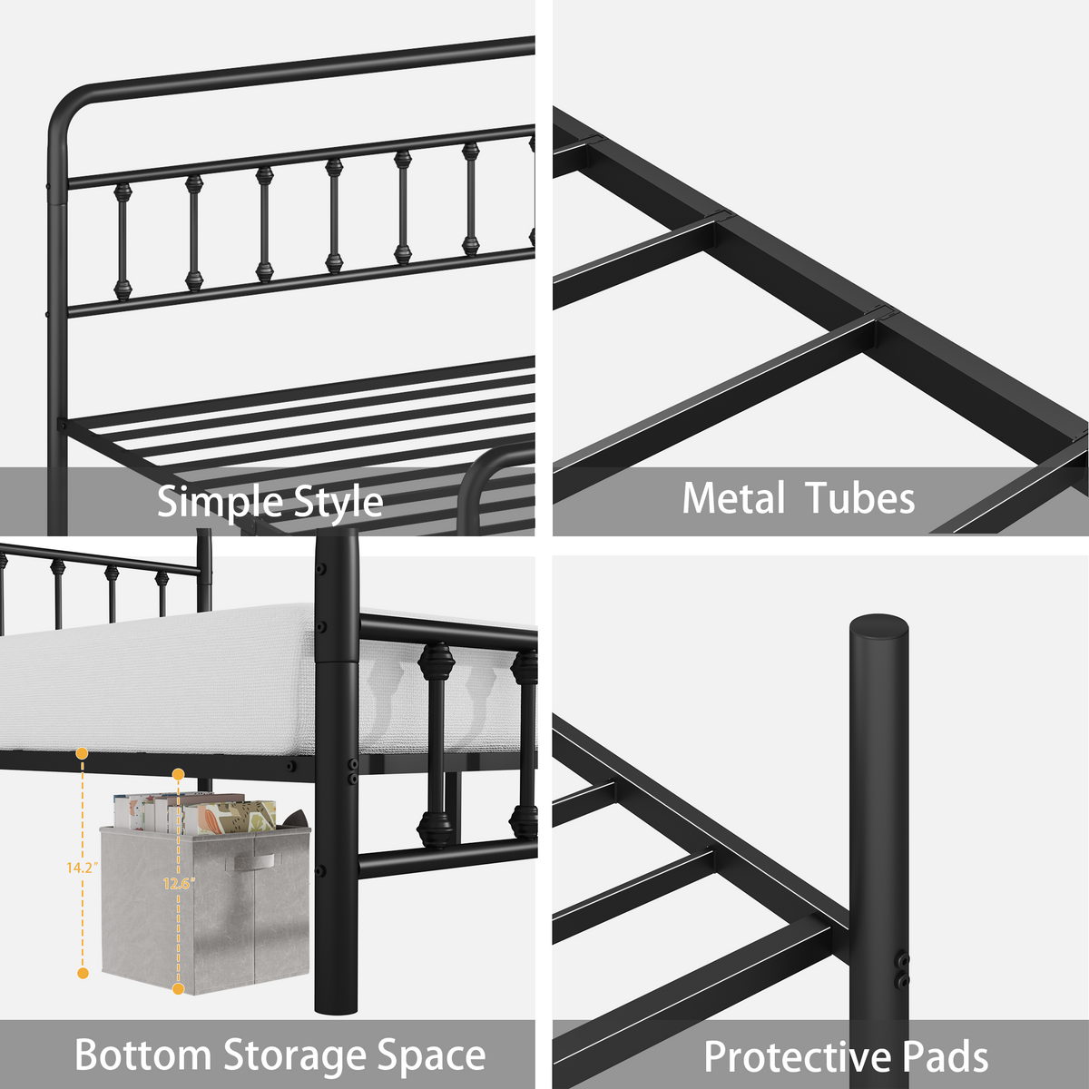 Metal Full Size Bed Frame with Headboard and Under Bed Storage - Black, photo 7 of 8