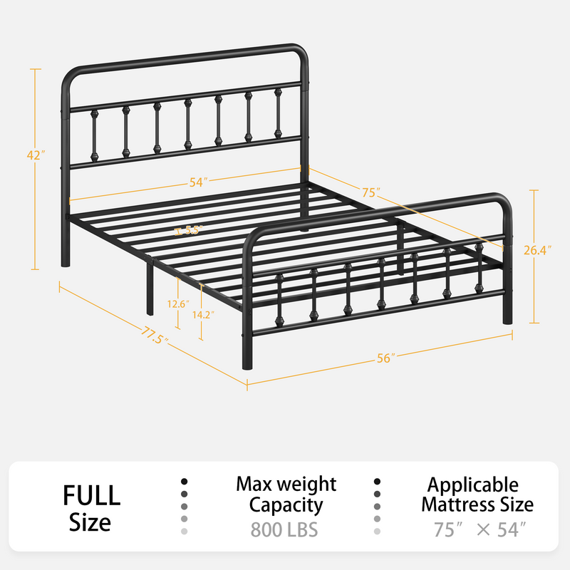Metal Full Size Bed Frame with Headboard and Under Bed Storage - Black, photo 8 of 8