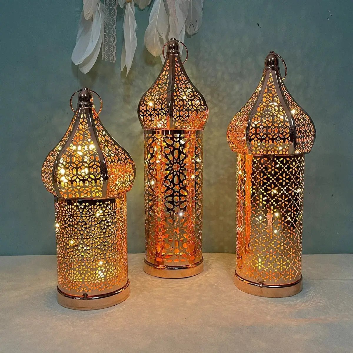 Metal Lantern Lamp - Rose Gold Moroccan by House Of Avana