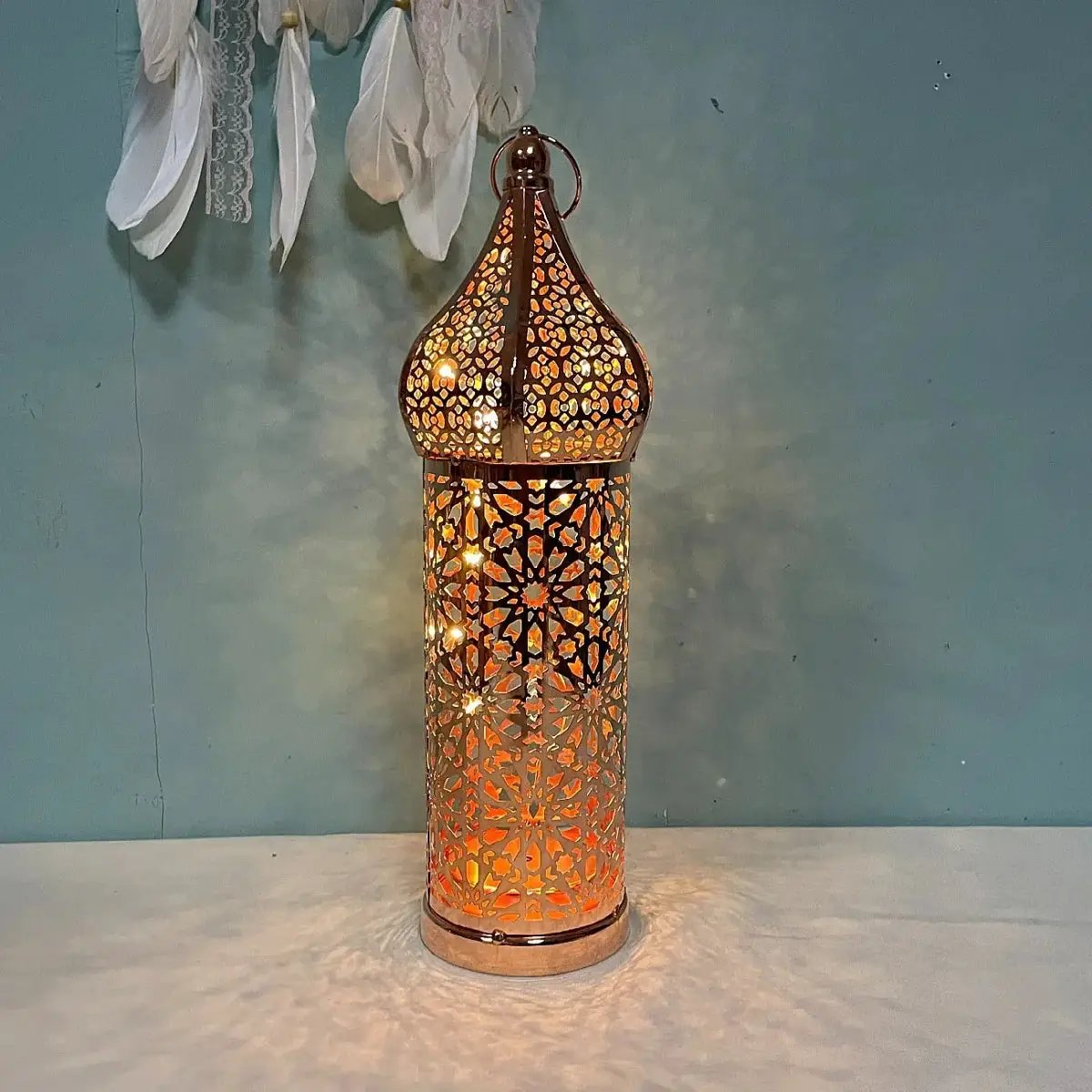 Metal Lantern Lamp - Rose Gold Moroccan by House Of Avana