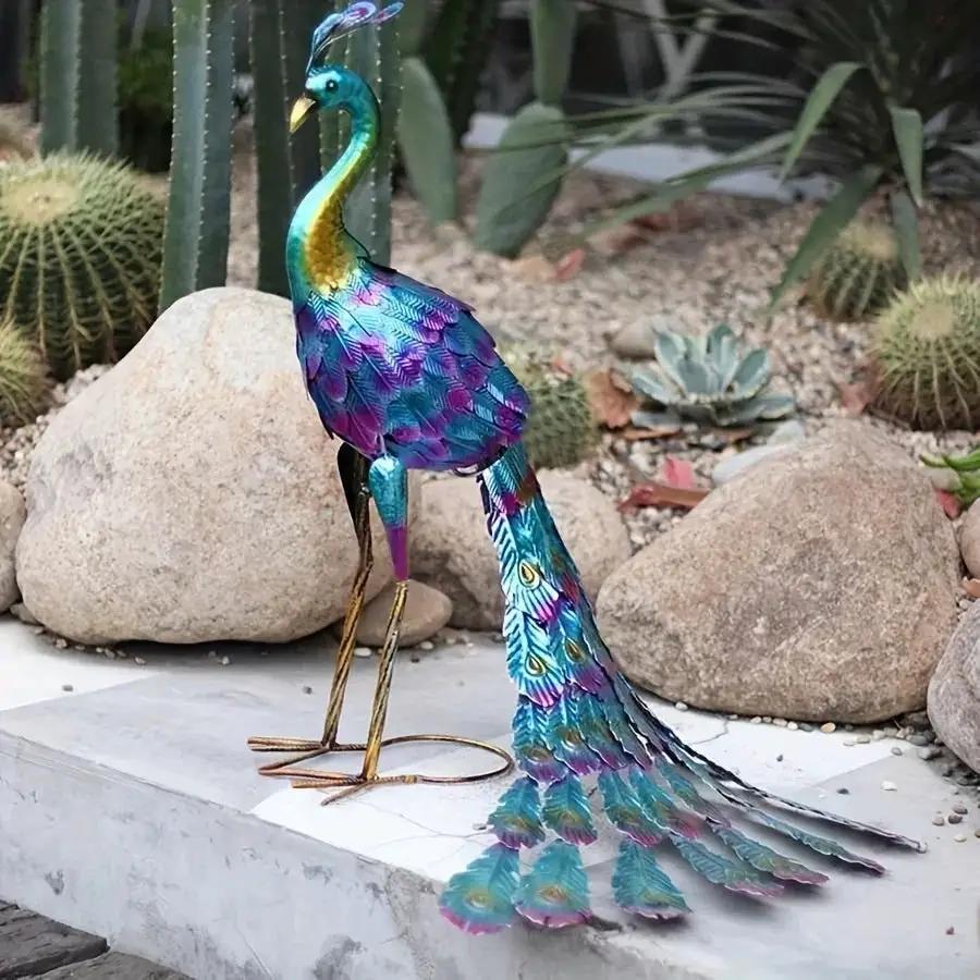 Metal Peacock Statue Elegant Outdoor Garden and Patio Decor by House Of Avana