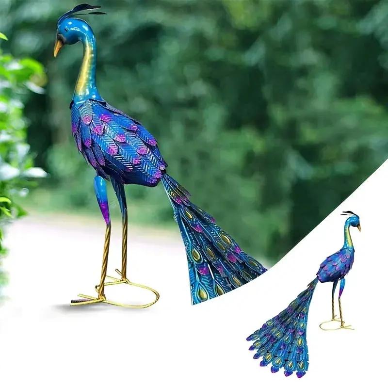 Metal Peacock Statue Elegant Outdoor Garden and Patio Decor by House Of Avana