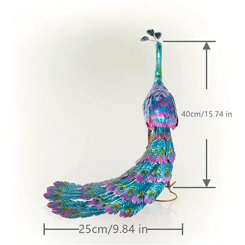 Metal Peacock Statue Elegant Outdoor Garden and Patio Decor by House Of Avana