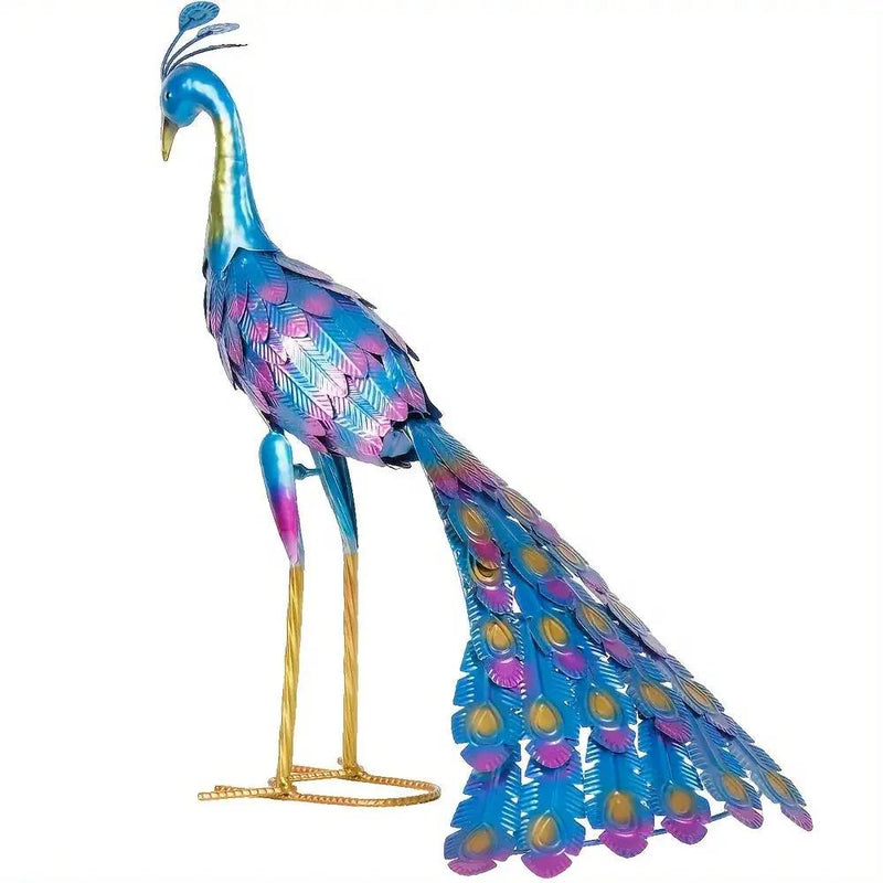 Metal Peacock Statue Elegant Outdoor Garden and Patio Decor by House Of Avana