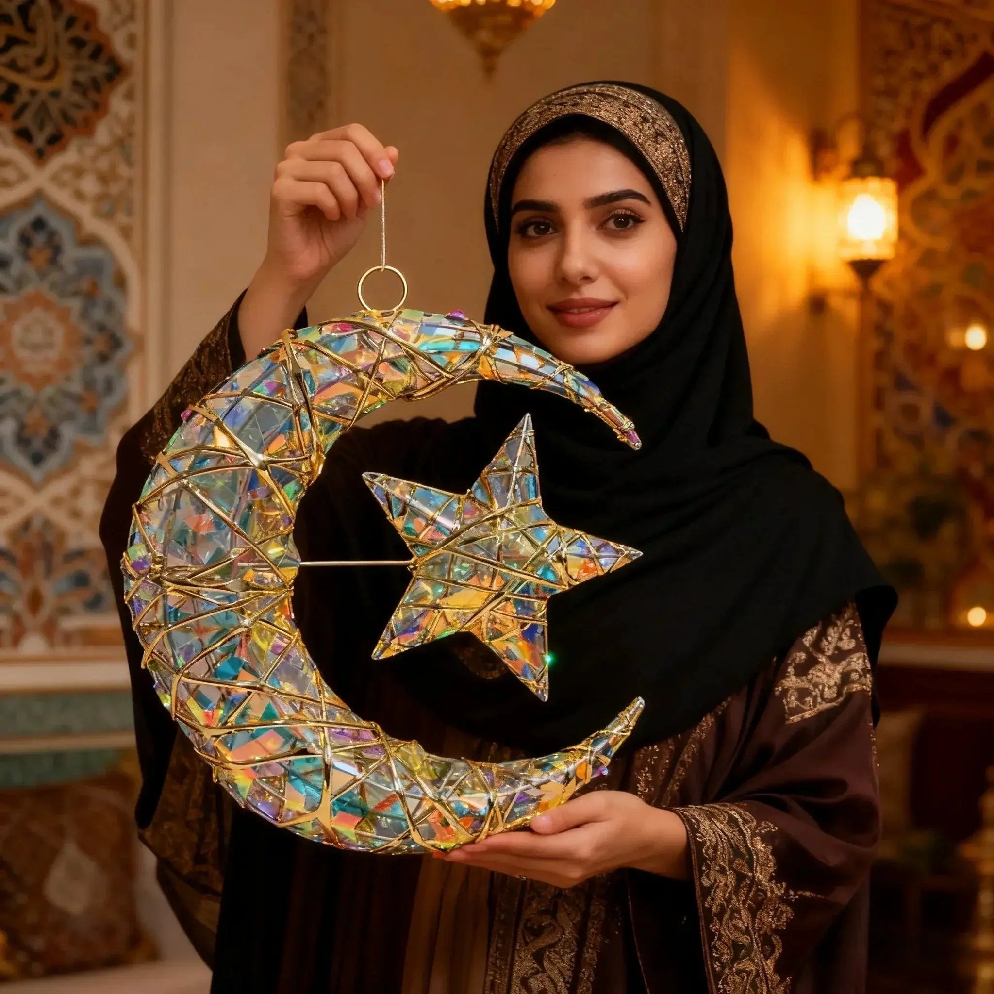 Metal Star Moon Pendant - 11.8-inch Luxury by House Of Avana