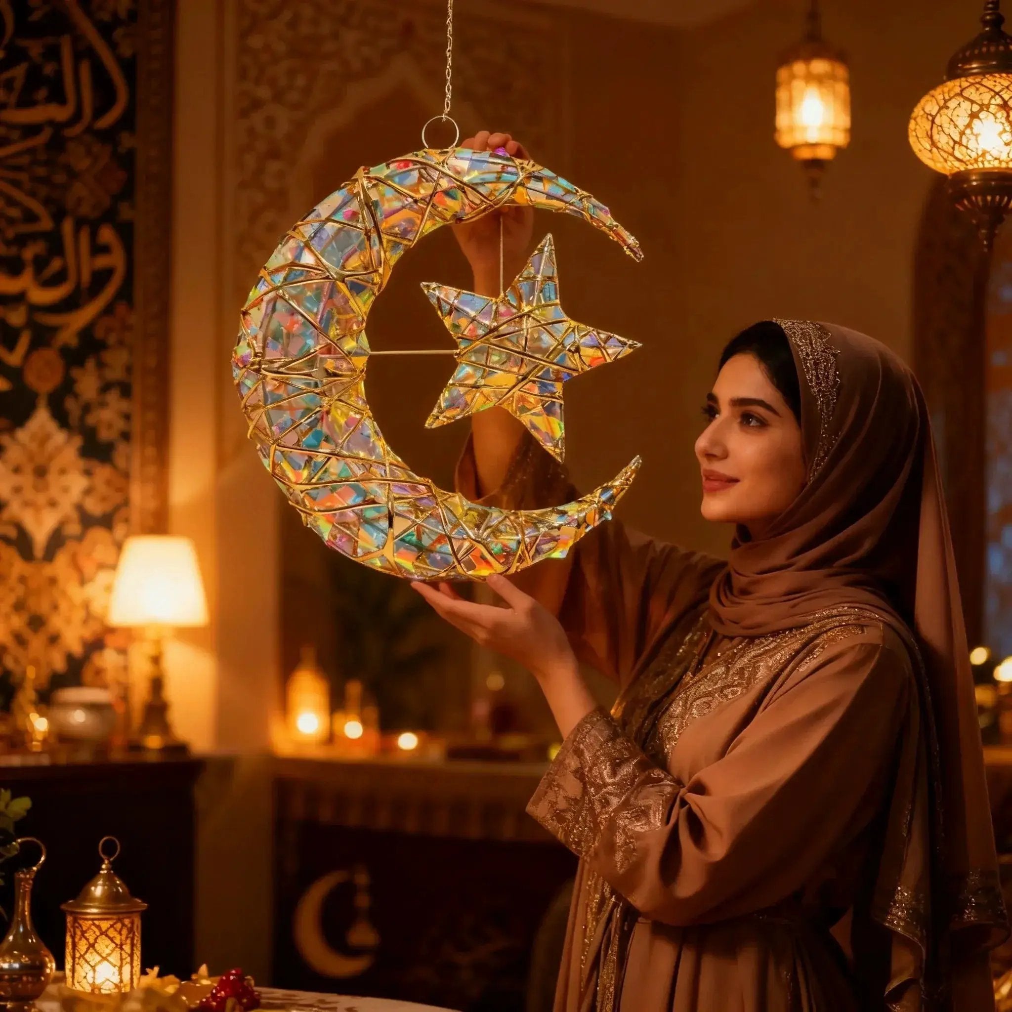 Metal Star Moon Pendant - 11.8-inch Luxury by House Of Avana