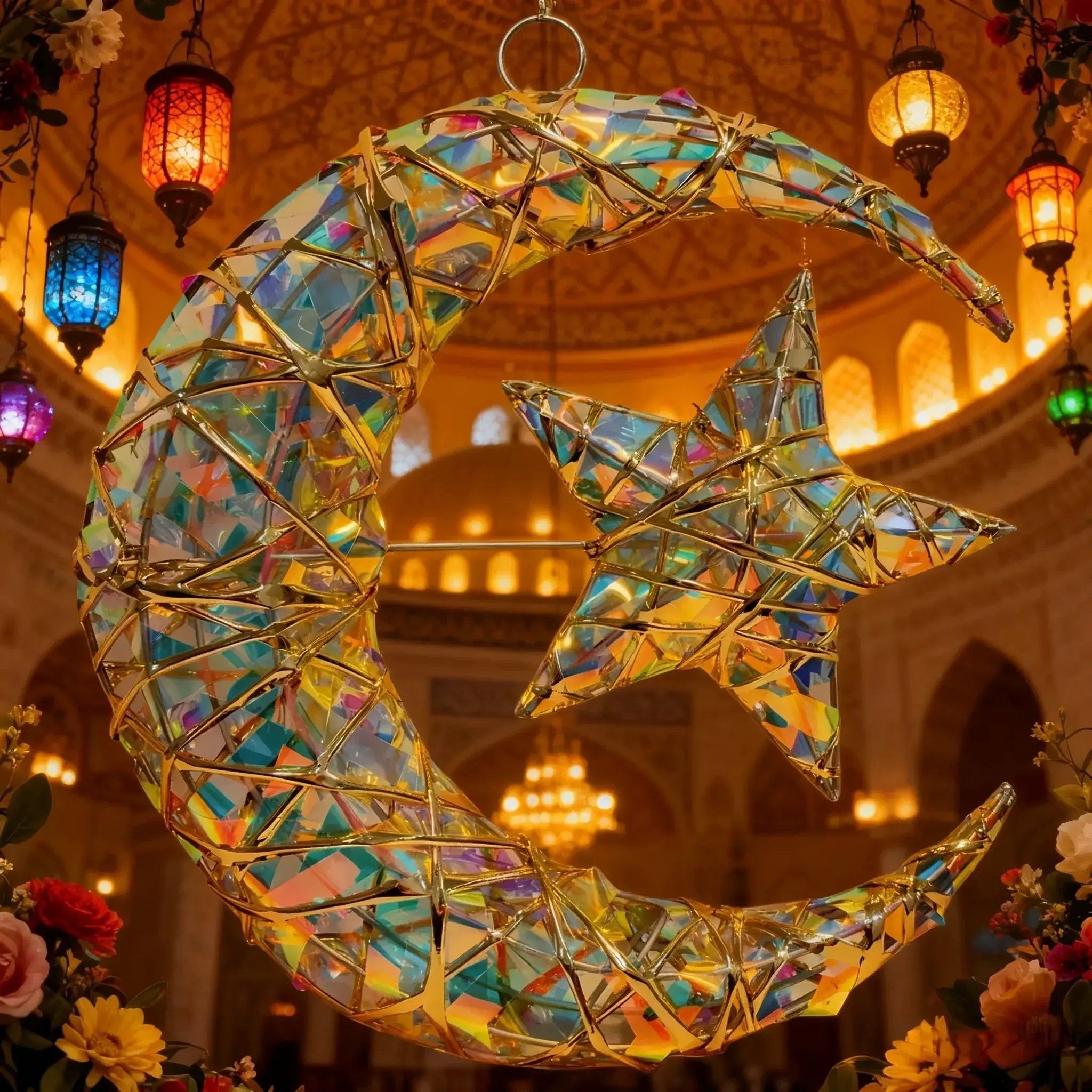 Metal Star Moon Pendant - 11.8-inch Luxury by House Of Avana