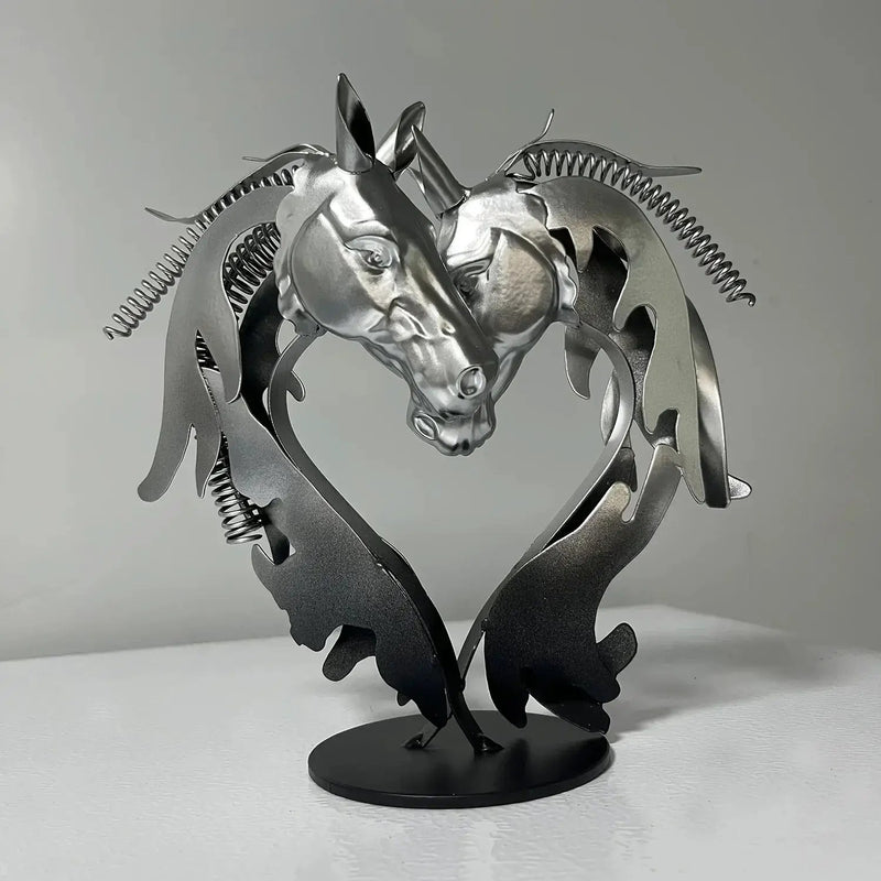 Double Horse Head Heart Metal Sculpture Romantic Gift for Horse Lovers by House Of Avana