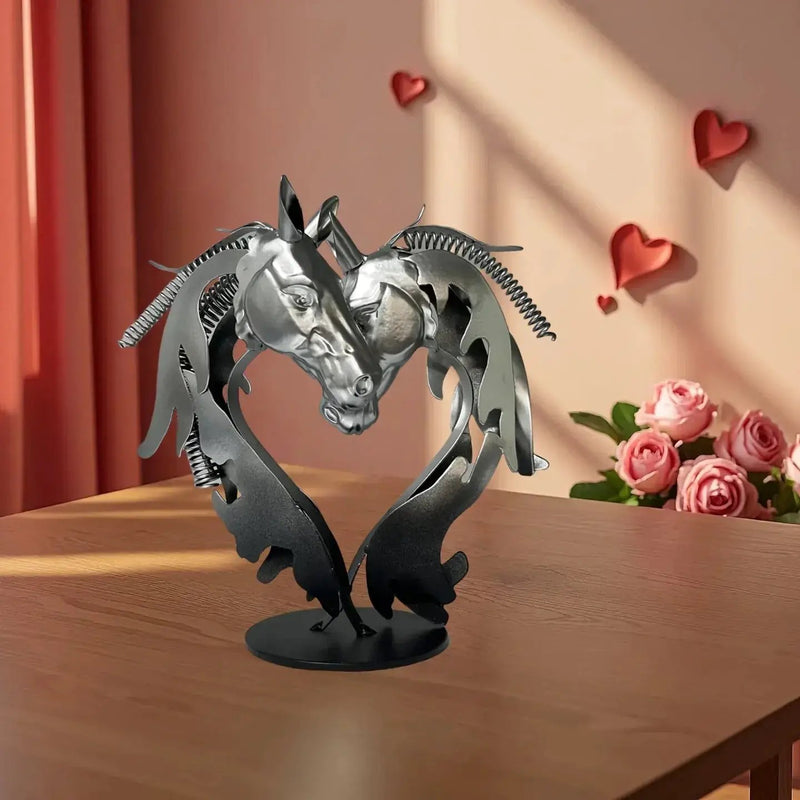 Double Horse Head Heart Metal Sculpture Romantic Gift for Horse Lovers by House Of Avana