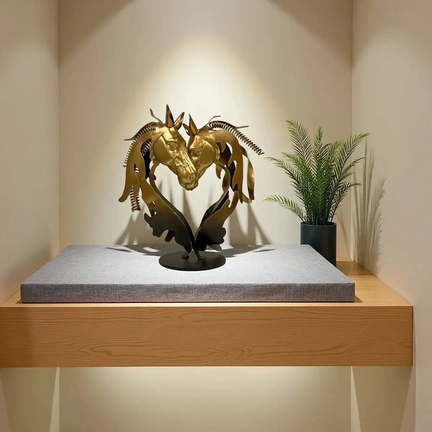 Double Horse Head Heart Metal Sculpture Romantic Gift for Horse Lovers by House Of Avana
