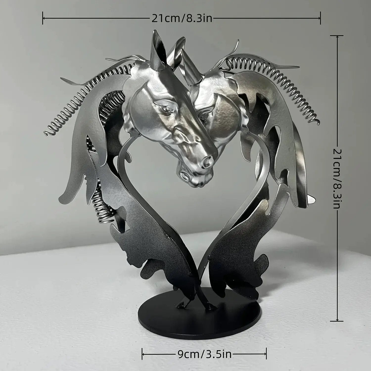 Double Horse Head Heart Metal Sculpture Romantic Gift for Horse Lovers by House Of Avana