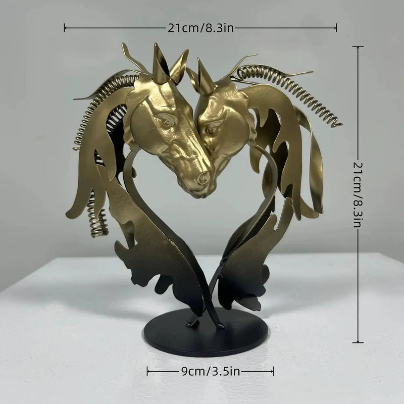 Double Horse Head Heart Metal Sculpture Romantic Gift for Horse Lovers by House Of Avana