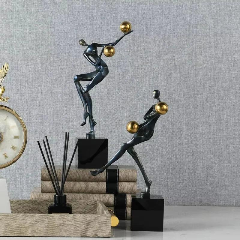 Modern Abstract Human Sculpture with Golden Spheres | Table Decor by House Of Avana