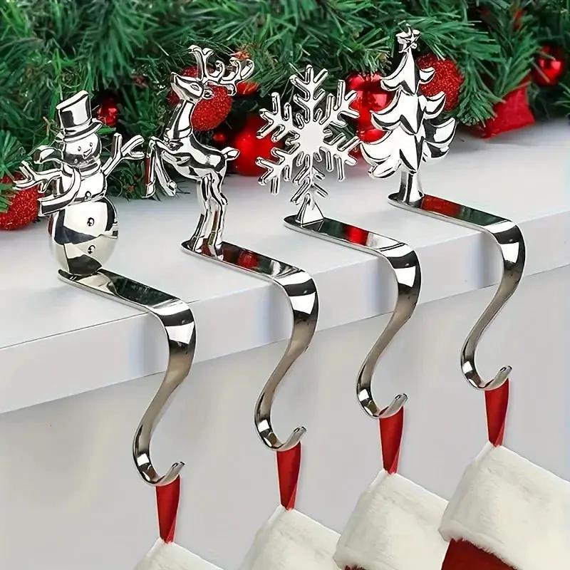 Metal Stocking Holder Set, 4pcs Golden & Silvery Hooks with Anti-Slip Pads by House Of Avana
