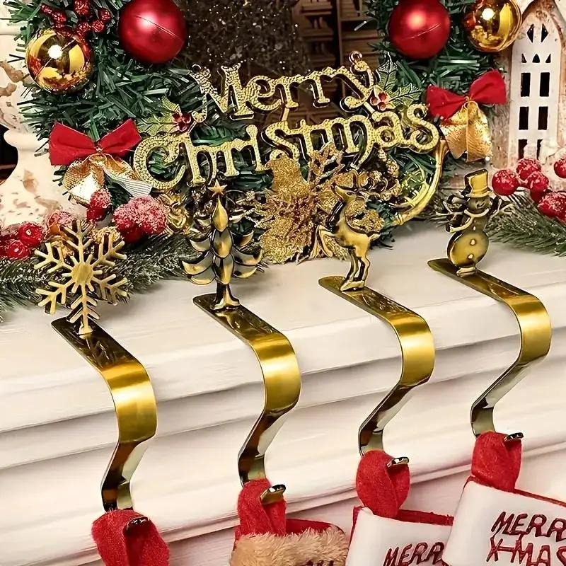Metal Stocking Holder Set, 4pcs Golden & Silvery Hooks with Anti-Slip Pads by House Of Avana