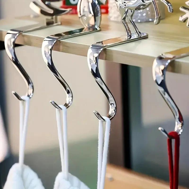 Metal Stocking Holder Set, 4pcs Golden & Silvery Hooks with Anti-Slip Pads by House Of Avana