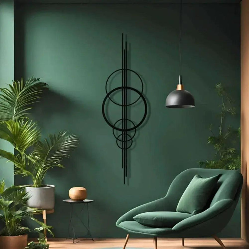 Metal Wall Art Black Geometric Circles Design Horizontal or Vertical Hanging by House Of Avana