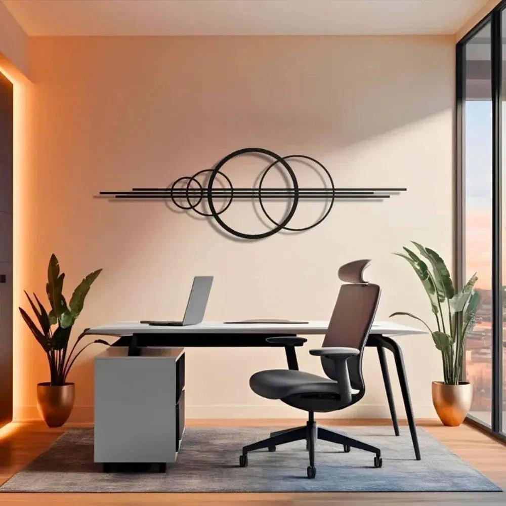 Metal Wall Art Black Geometric Circles Design Horizontal or Vertical Hanging by House Of Avana