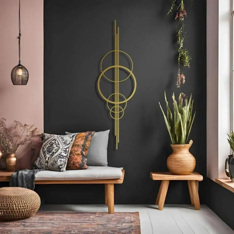 Metal Wall Art Black Geometric Circles Design Horizontal or Vertical Hanging by House Of Avana