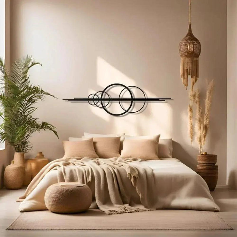 Metal Wall Art Black Geometric Circles Design Horizontal or Vertical Hanging by House Of Avana