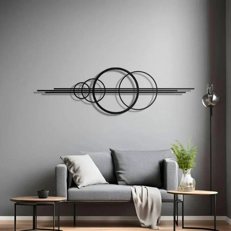 Metal Wall Art Black Geometric Circles Design Horizontal or Vertical Hanging by House Of Avana