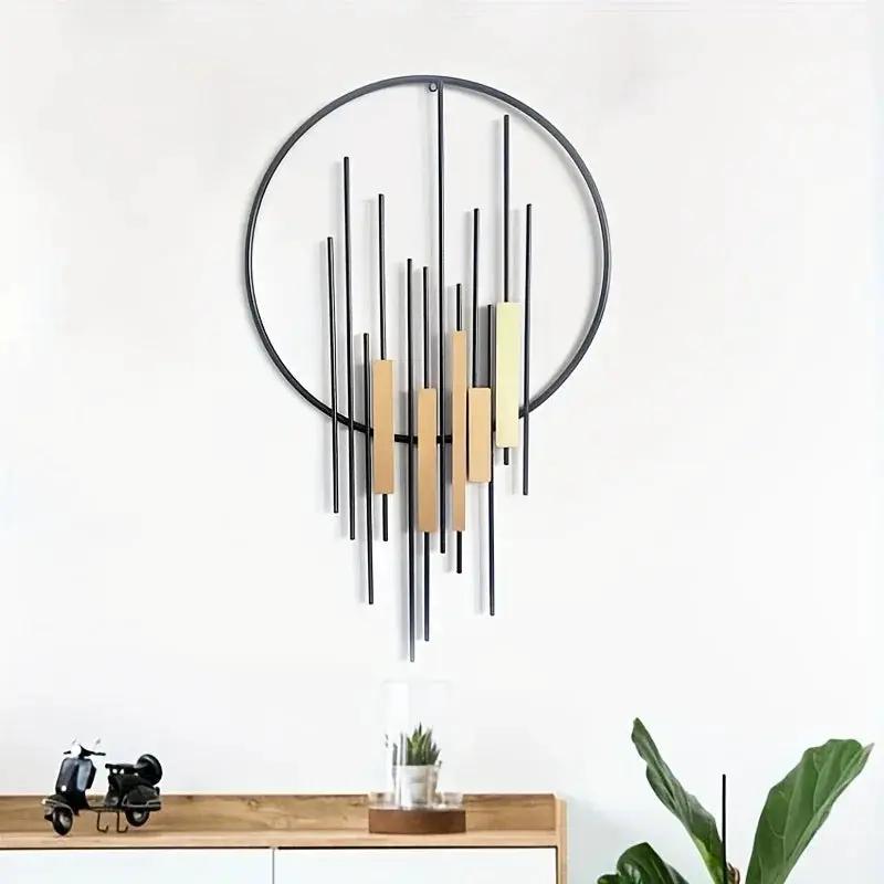 Metal Wall Art - Geometric Circle Design with Rustic Industrial Bars & Beams by House Of Avana