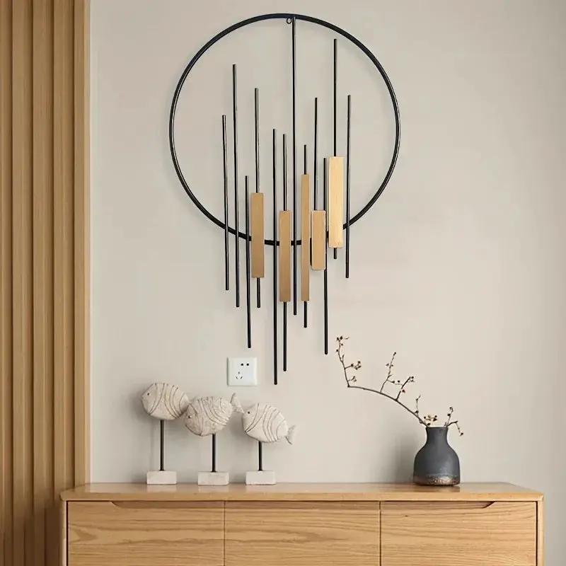 Metal Wall Art - Geometric Circle Design with Rustic Industrial Bars & Beams by House Of Avana