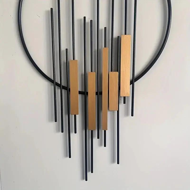 Metal Wall Art - Geometric Circle Design with Rustic Industrial Bars & Beams by House Of Avana
