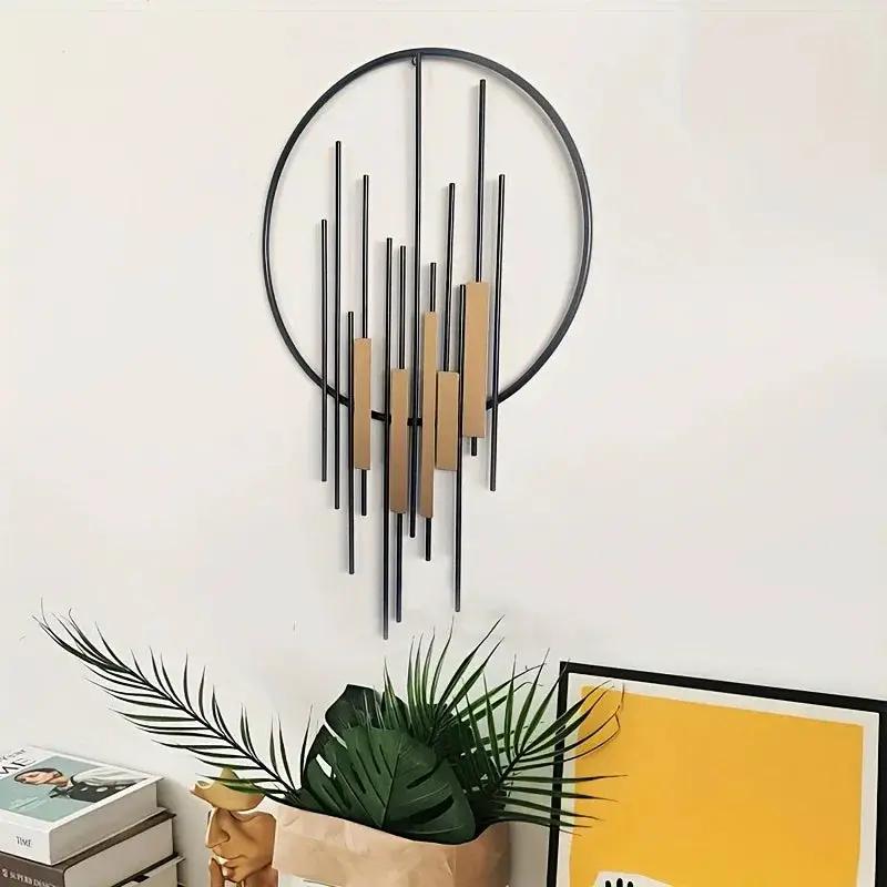 Metal Wall Art - Geometric Circle Design with Rustic Industrial Bars & Beams by House Of Avana