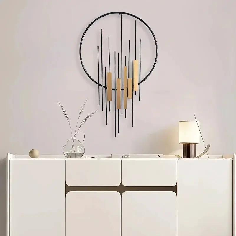 Metal Wall Art - Geometric Circle Design with Rustic Industrial Bars & Beams by House Of Avana