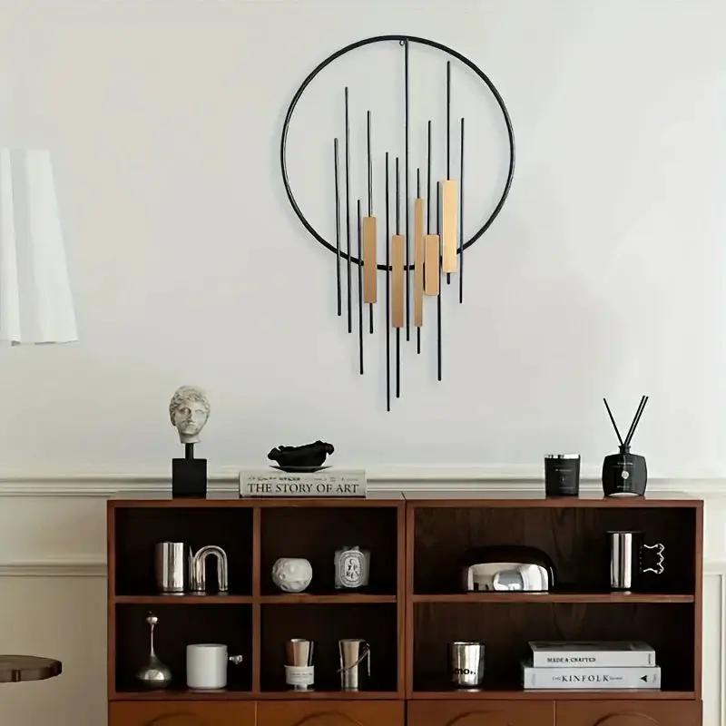 Metal Wall Art - Geometric Circle Design with Rustic Industrial Bars & Beams by House Of Avana