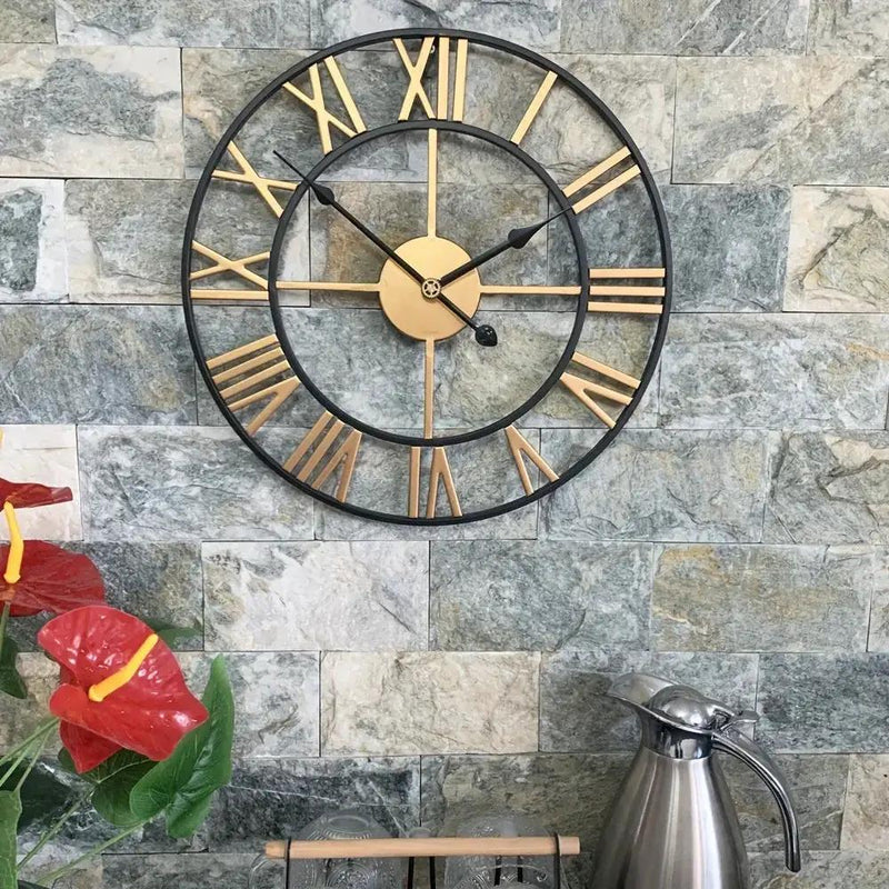 Metal Wall Clock with Roman Numerals, Silent Non-Ticking Mechanism for Home and Office Decor by House Of Avana