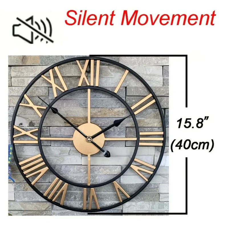 Metal Wall Clock with Roman Numerals, Silent Non-Ticking Mechanism for Home and Office Decor by House Of Avana
