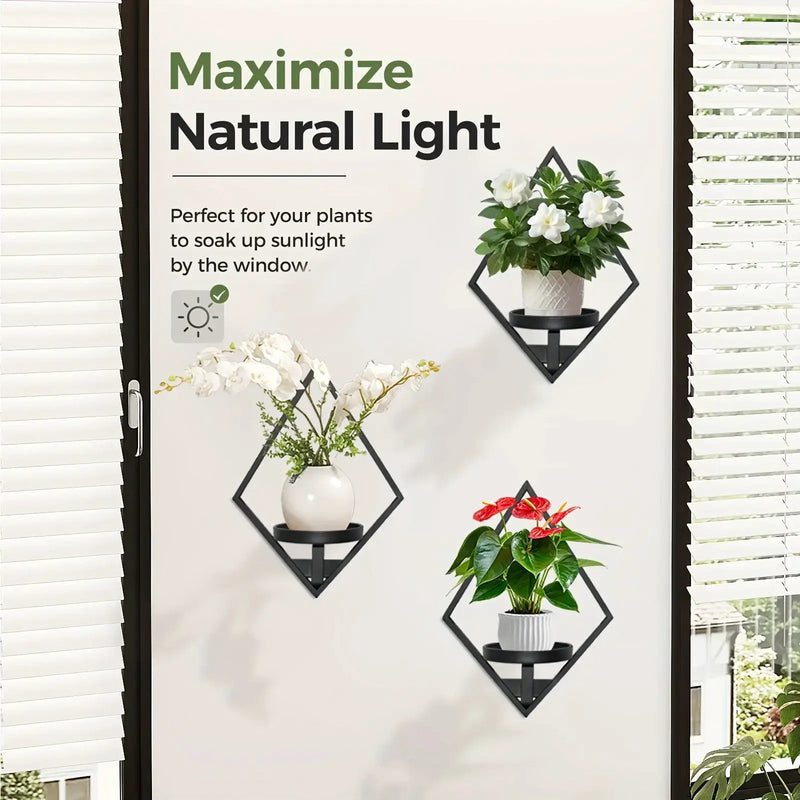 Metal Wall Planters with Geometric Frame - 3-Pack Hanging Shelves by House Of Avana
