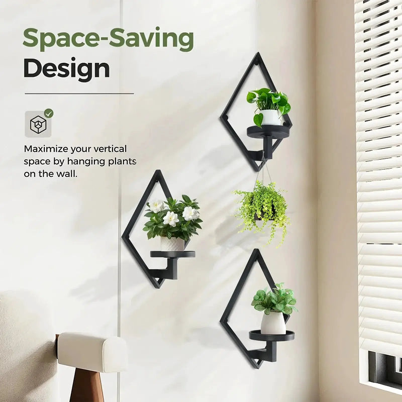Metal Wall Planters with Geometric Frame - 3-Pack Hanging Shelves by House Of Avana