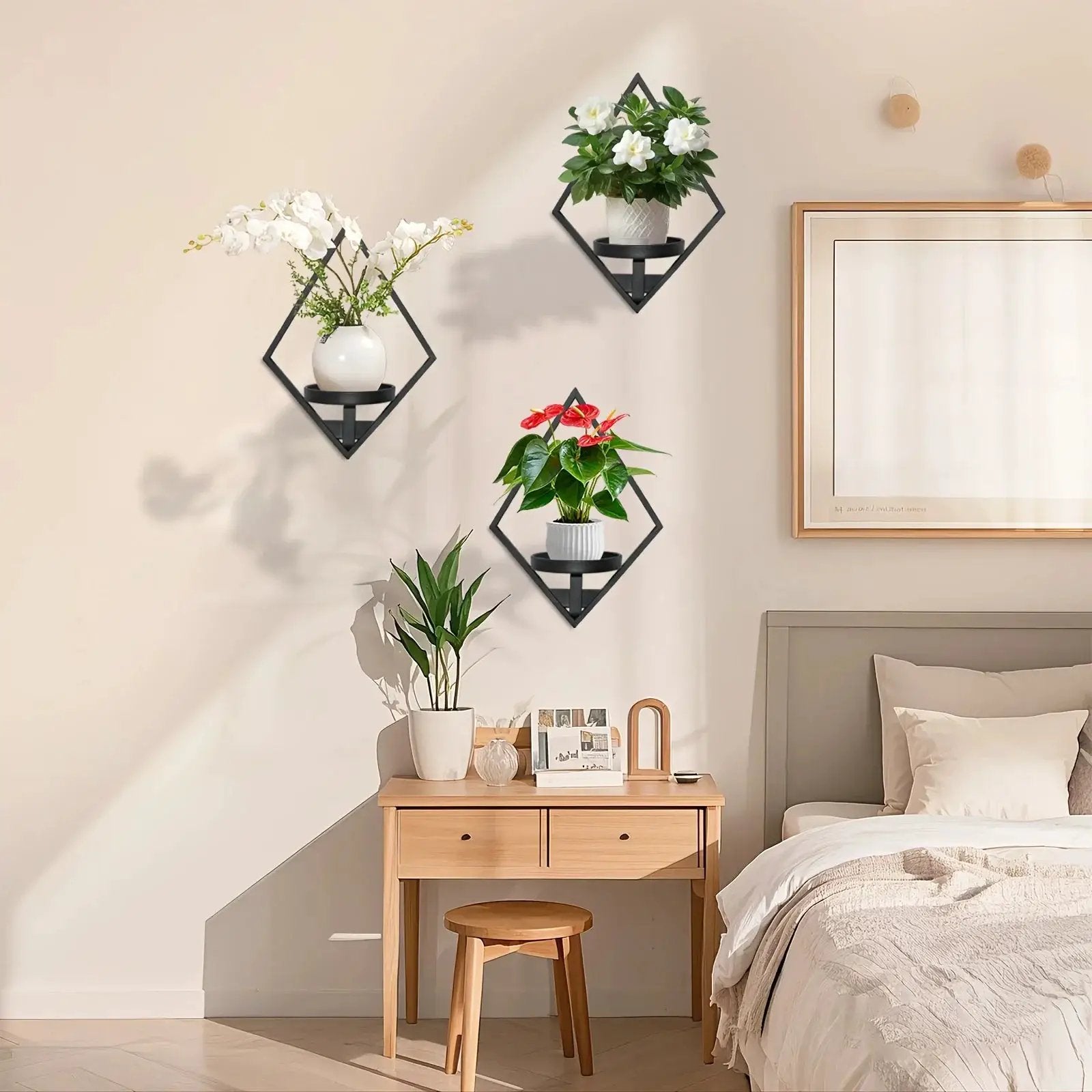 Metal Wall Planters with Geometric Frame - 3-Pack Hanging Shelves by House Of Avana