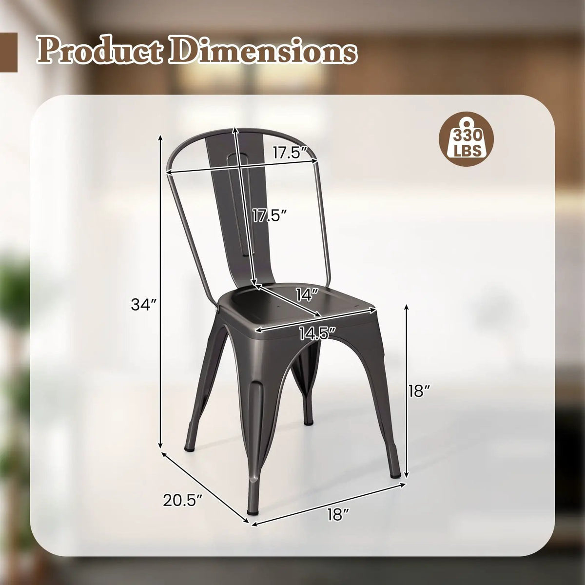 Metal Dining Chairs Set of 4 with Removable Backrest for Dining Room Restaurant Living Room by DirectDeals