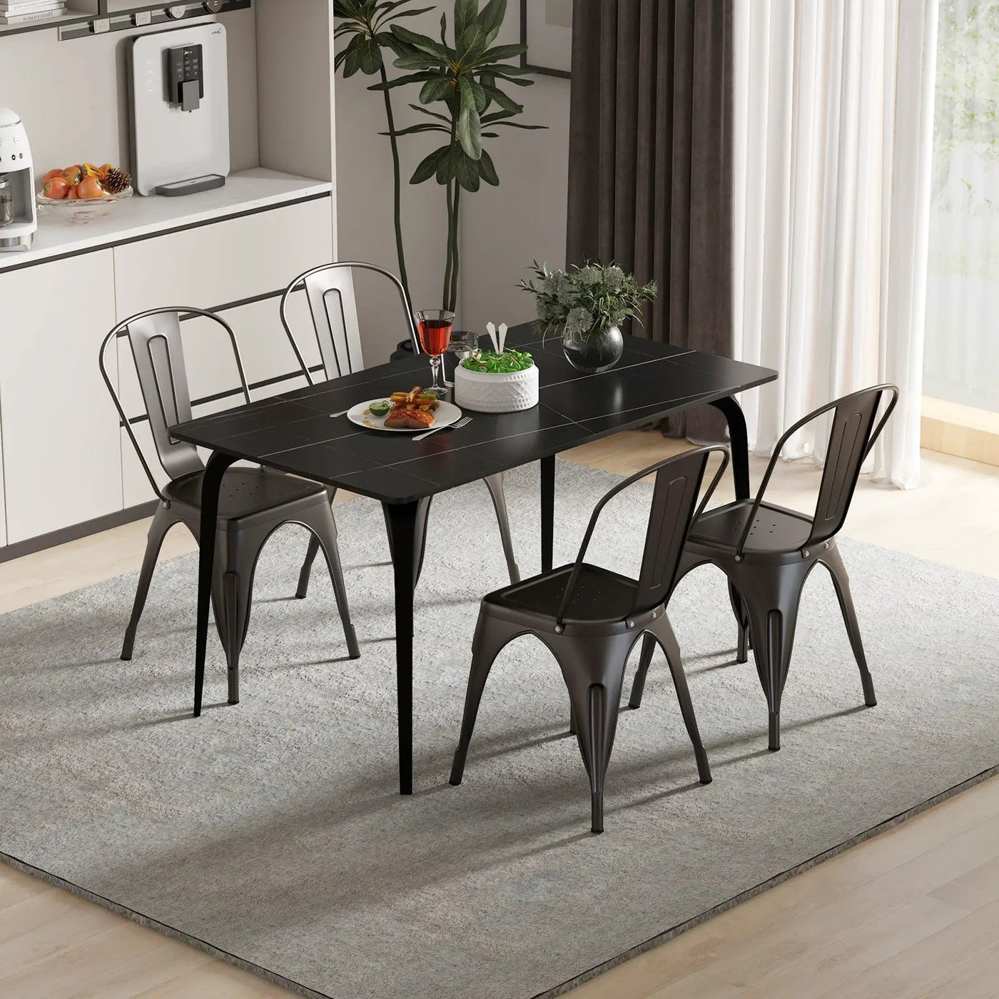 Metal Dining Chairs Set of 4 with Removable Backrest for Dining Room Restaurant Living Room by DirectDeals