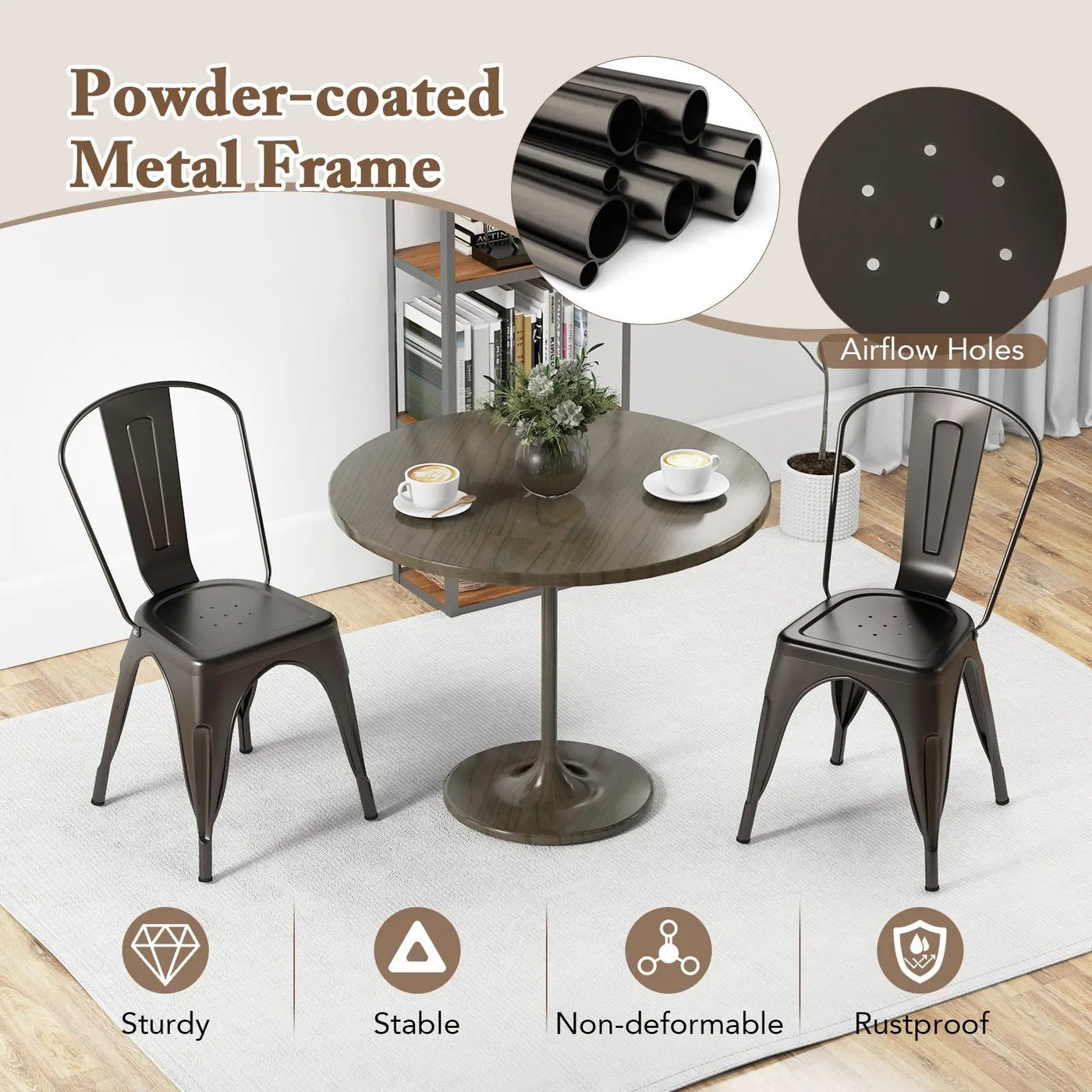 Metal Dining Chairs Set of 4 with Removable Backrest for Dining Room Restaurant Living Room by DirectDeals
