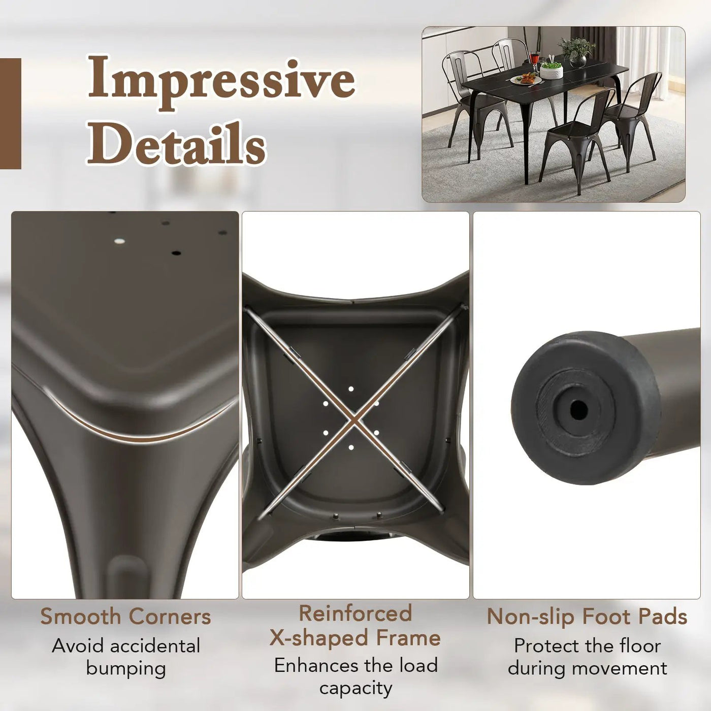 Metal Dining Chairs Set of 4 with Removable Backrest for Dining Room Restaurant Living Room by DirectDeals