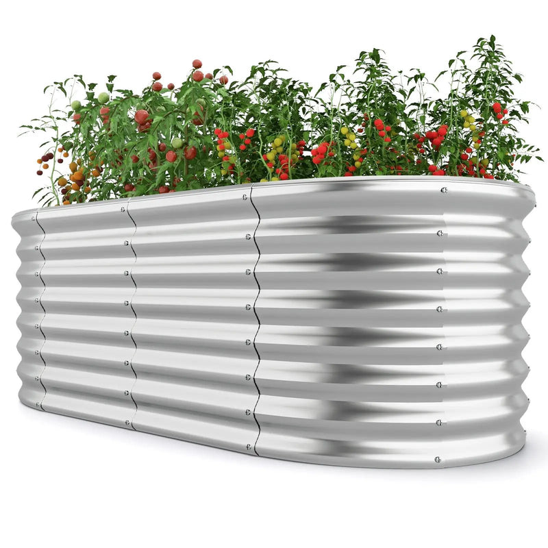 5 x 3 x 2 Feet Metal Oval Raised Garden Bed with Open Bottom Design-Silver by DirectDeals